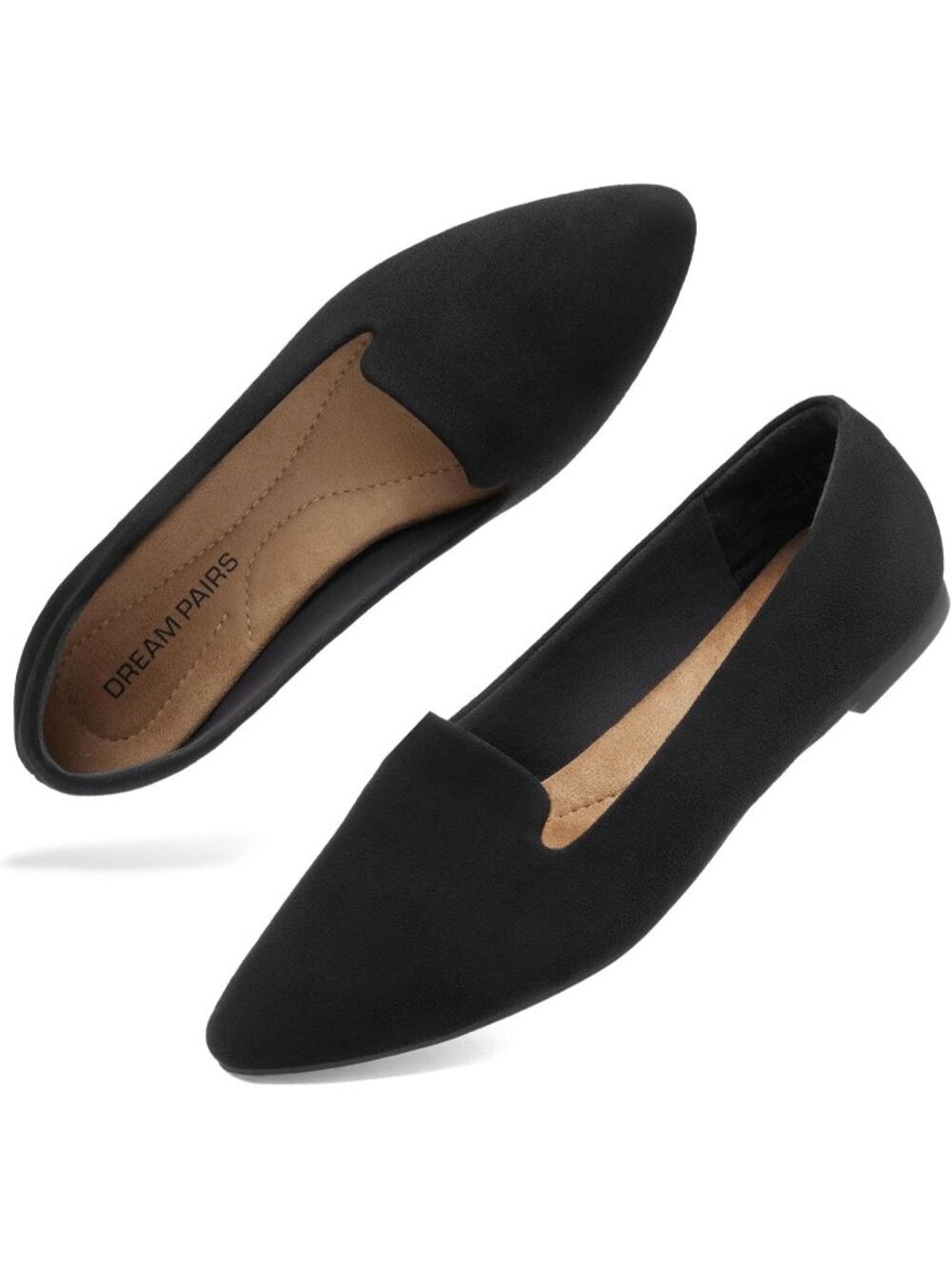 Women's Black Pointed Toe Slip On Comfortable Faux Suede Flat Casual Shoes
